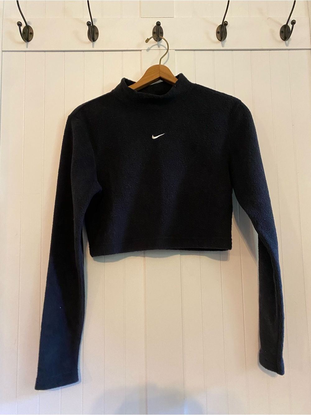 Nike Black Cropped Fleece Mock Neck Top S
